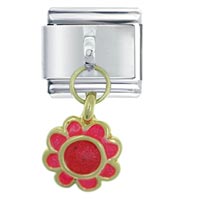 Italian Charms - enamel flower red italian charm Image.