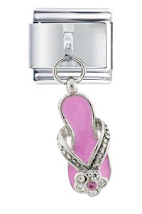 Italian Charms - pink rhinestone enamel sandal italian charm Image.