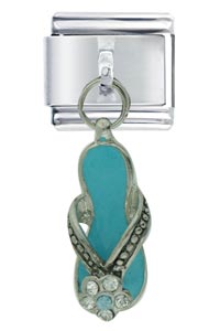 Italian Charms - rhinestone sandal aqua italian charm Image.