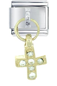 Italian Charms - dangle golden rhinestone cross dangle italian charm Image.