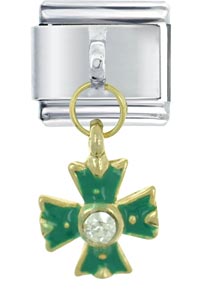 Italian Charms - rhinestone cross green italian charm Image.