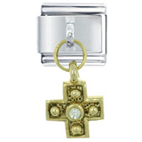 Italian Charms - clear rhinetone cross gold italian charm Image.