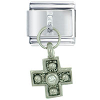 Italian Charms - clear rhinestone cross silver italian charm Image.