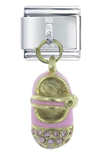 Italian Charms - crystal baby shoe pink italian charm Image.