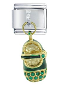 Italian Charms - crystal baby shoe green italian charm Image.