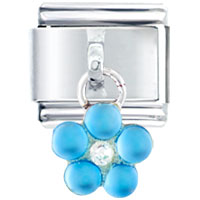 Italian Charms - blue flower studded dangle italian charm Image.