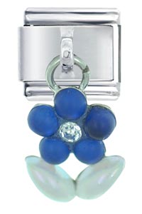 Italian Charms - dangle blue flower italian charm Image.