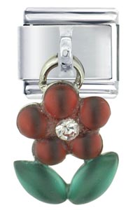 H767_09: dangle red flower italian charm Image.