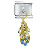 H774G_PG_X12: blue and clear rhinestone sandal italian charm Image.