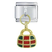 Italian Charms - checkered purse green red italian charm Image.