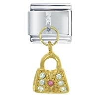 Italian Charms - rhinestone purse gold dangle italian charm Image.