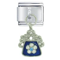 Italian Charms - silver blue rhinestone purse italian charm Image.
