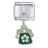 Italian Charms - rhinetone flower purse green italian charm Image.
