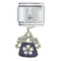 Italian Charms - silver green rhinestone purse italian charm Image.