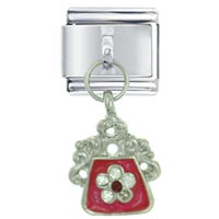 Italian Charms - silver red rhinestone purse italian charm Image.