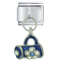 Italian Charms - rhinestone handbag blue italian charm Image.