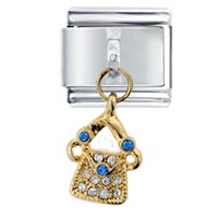 Italian Charms - dangle golden rhinestone purse italian charm Image.