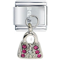 Italian Charms - dangle silver rhinestone purse italian charm Image.