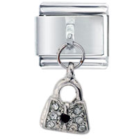 Italian Charms - onyx &amp; rhinestone purse italian charm Image.