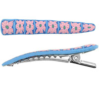 Kids Jewelry - pink and blue flower fimo hair clip Image.