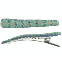 Kids Jewelry - green flower fimo hair clip Image.