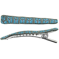 Kids Jewelry - teal flower fimo hair clip Image.