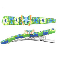 Kids Jewelry - rainbow butterfly flower fimo kid hair clip Image.