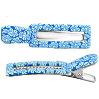 Kids Jewelry - square blue flower fimo hair clip Image.