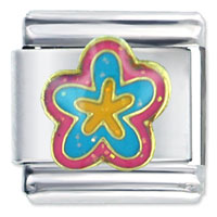 Italian Charms - pink blue flower italian charm Image.