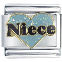 Italian Charms - glitter turquoise niece heart italian charm Image.