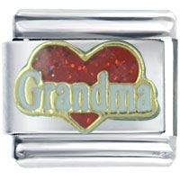 Italian Charms - glitter red grandma heart italian charm Image.