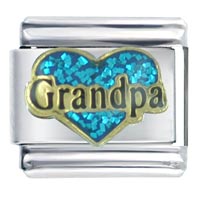 Italian Charms - grandpa heart blue italian charm Image.