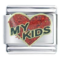 Italian Charms - glitter red my kids heart italian charm Image.