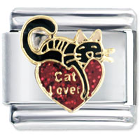 Italian Charms - red heart cat lover italian charm Image.