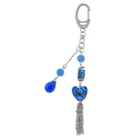 Murano Glass Jewelry - murano glass blue bead double strand keychain Image.