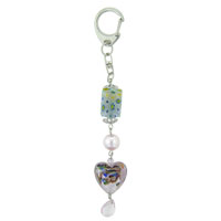 Murano Glass Jewelry - murano glass pink bead square keychain Image.