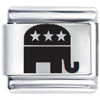 Italian Charms - black republican elephant laser italian charm Image.