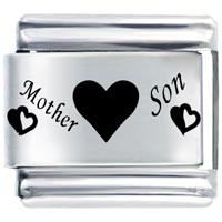 Italian Charms - mother son hearts laser italian charm Image.