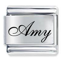 Italian Charms - edwardian script font name amy laser italian charm Image.