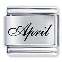 Italian Charms - edwardian script font name april diamond color laser italian charm Image.