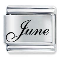 Italian Charms - edwardian script font name june pearl color laser italian charm Image.