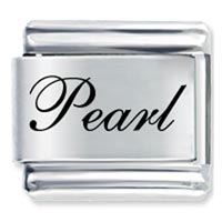 Italian Charms - edwardian script font name pearl laser italian charm Image.