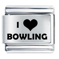 Italian Charms - i heart bowling laser italian charm Image.