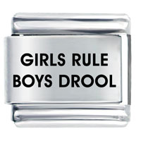 Italian Charms - girls rule boys drool laser italian charm Image.