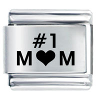 Italian Charms - number one mom heart laser italian charm Image.