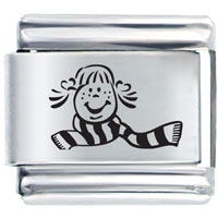 Italian Charms - girl with scarf laser italian charm Image.
