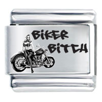 Italian Charms - biker bitch and motorcycle people laser italian charm Image.