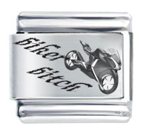 Italian Charms - biker bitch and motorcycle laser italian charm Image.