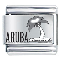 Italian Charms - aruba text and palm tree laser italian charm Image.