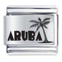 Italian Charms - aruba black text and palm tree laser italian charm Image.